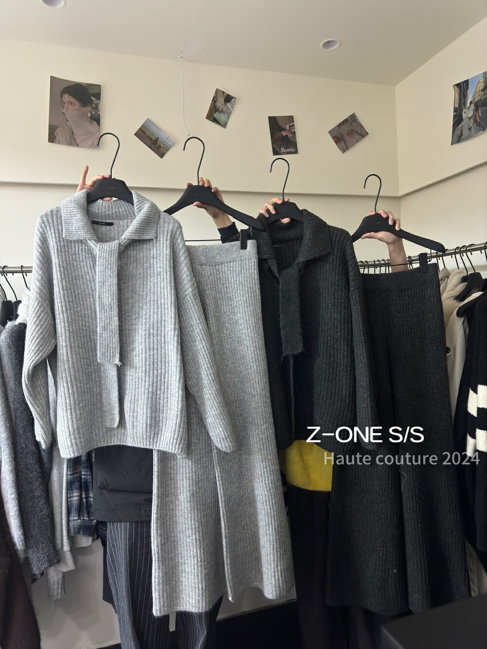 Z-one慵懒风纯色毛衣+简约百搭休闲裤套装配飘带高级感加厚毛衣女