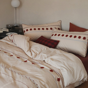 高支四件套全棉纯棉超柔高级感立体提花手工剪花被套床上用品1.8m