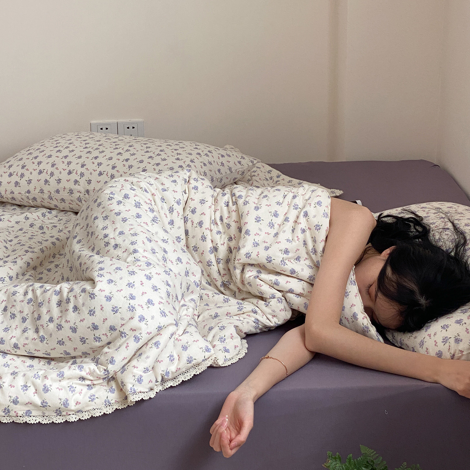 A类花边全棉天竺棉夏凉被四件套夏季薄被子针织纯棉空调被可机洗
