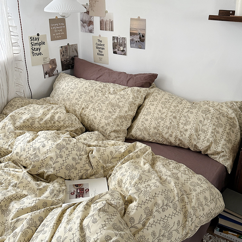 韩式碎花床上四件套全棉纯棉100女大学生宿舍床品被套床单三件套4