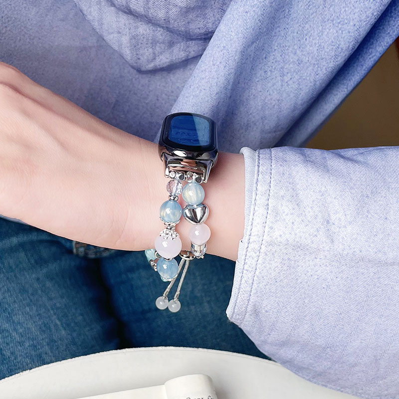 新品透蓝爱心结diy手链适用小米手环腕带9/8/7/6/5/4手表3表带nfc