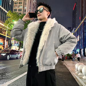 A999/P148控198抖音座山雕大毛领连帽棉服上衣男3图片