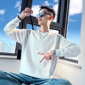 B162/P68控98假两件领拼接撞色圆领卫衣长袖男1图片