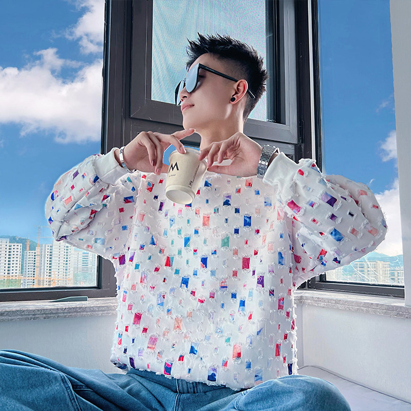 B67/P68控98春秋青少年小伙破洞设计感个性款卫衣长袖套头男,男装卫衣,电商A256