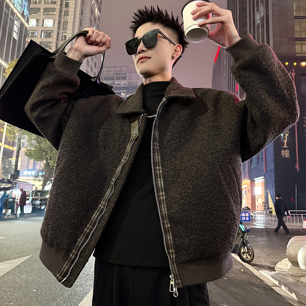 A221/P198控268格子拼接呢料夹棉加厚外套男4，女装短外套，电商A256