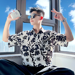 T255-P58控88大韩版花衬衫短袖小伙男夏4图片