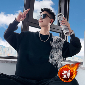 B73加绒/P63薄款58控78青少年设计师感拼接加绒卫衣套头男1,女生长款羽绒马甲怎么搭配图片