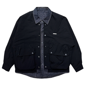 A165/特P145控195冬夹棉日系小伙假两件翻领牛仔拼接棉服外套男图片