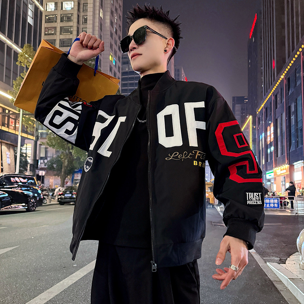 J190/P110控158大C刺绣拼接棒球领夹克外套男1，男装夹克，电商A256