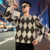 MC207/P68控98撞色菱形格毛衣帅气简约帅气针织打底衫男4，男装T恤，电商A256
