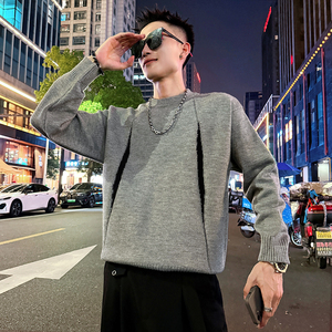 MC208/P88控118撞色假两件双领毛衣帅气小伙针织打底衫男4图片