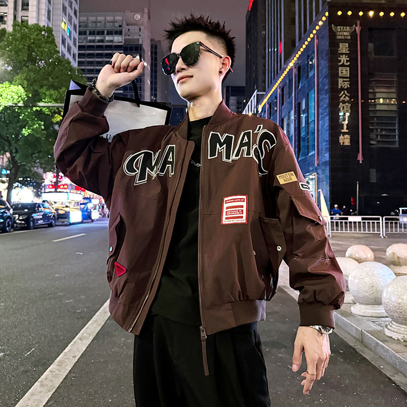 J170/P118控158棒球领重工酷帅刺绣贴布夹克小伙简约帅气外套男4,男装夹克,电商A256