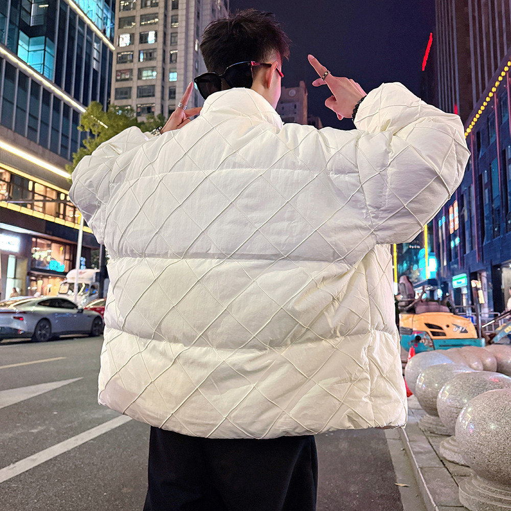 A206/P138控178压皱菱形格阔版棉衣外套上衣男2,男装棉衣,电商A256