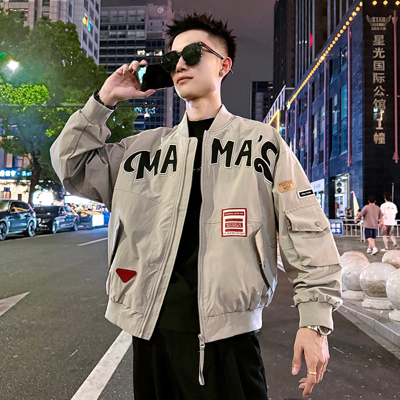 J170/P118控158棒球领重工酷帅刺绣贴布夹克小伙简约帅气外套男2,男装夹克,电商A256