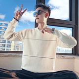 MC213/P78控108横条撞色圆领竖纹简约百搭针织打底衫男1，男装T恤，电商A256