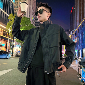 J185加绒/特P158控208 插肩袖斜插订扣加绒机车服皮衣外套男4图片