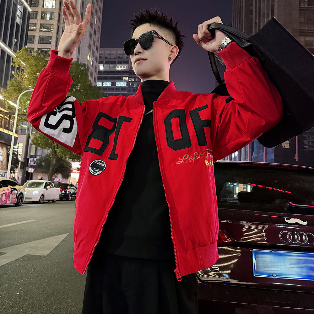 J190/P110控158大C刺绣拼接棒球领夹克外套男3，男装夹克，电商A256