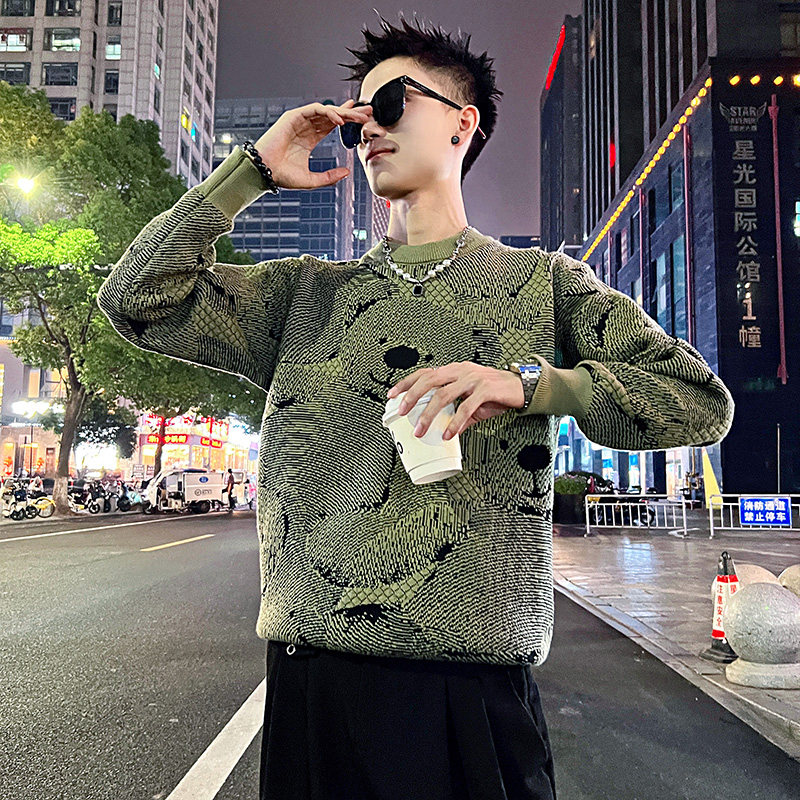 MC171/P78控108个性卡通小熊针织衫圆领学生毛衣加厚保暖上衣男1，男装针织衫/毛衣，电商A256