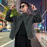 J186加绒/特P158控208插肩袖压条结构加绒暗花皮衣外套男3，男装皮衣，电商A256