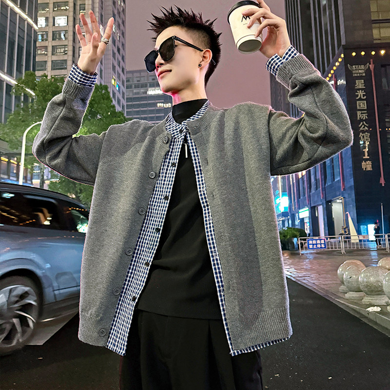 MC197/P118控158简约假两件衬衫毛衣开衫针织外套男4,男装针织衫/毛衣,电商A256
