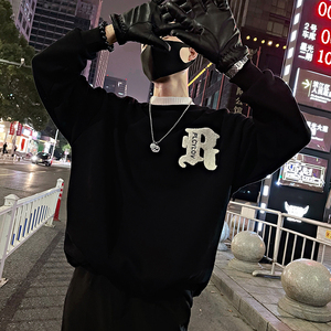 B33加绒/P78 薄款特68控98小伙毛巾绣毛领卫衣加绒套头长袖男图片