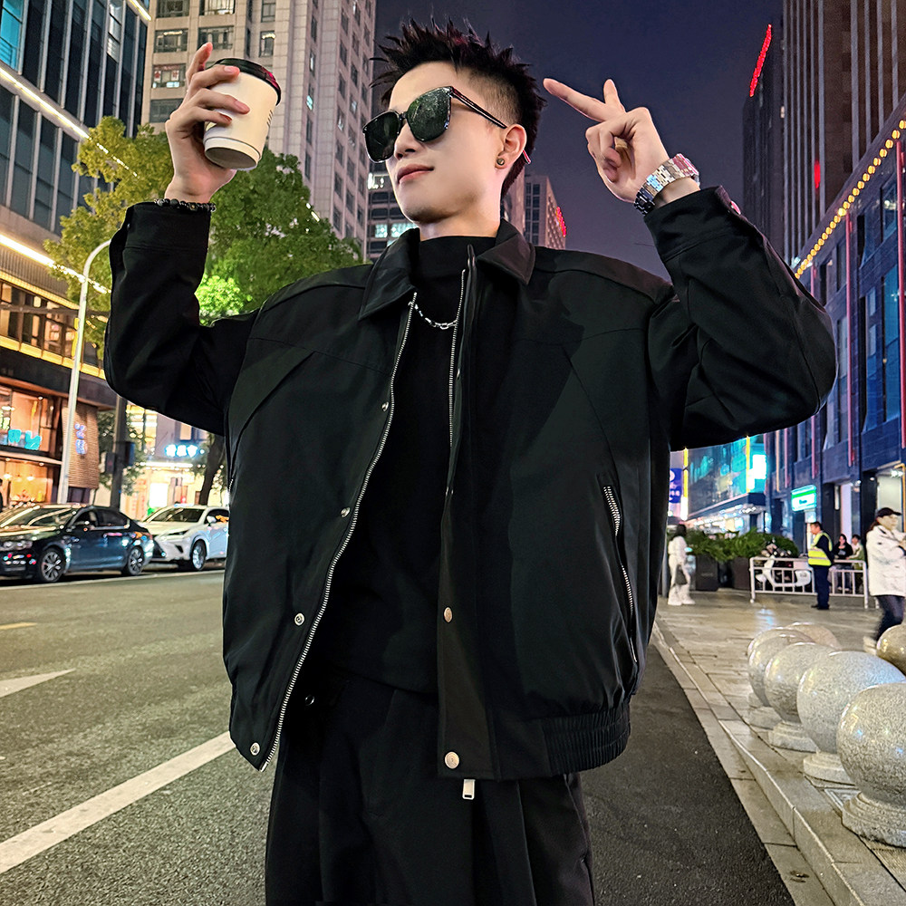 A199/P158控208结构机车服翻领夹棉棉衣外套上衣男1,男装棉衣,电商A256