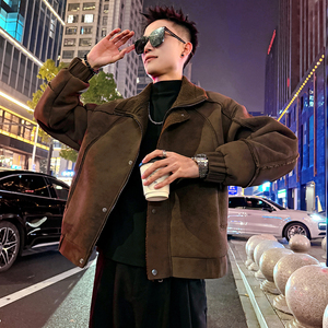 A203/P178控238网红结构款皮毛一体翻毛领外套上衣男2图片