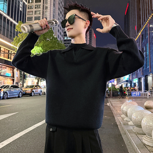 MC206/P88控118假两件双领毛衣帅气简约纯色百搭针织打底衫男3图片