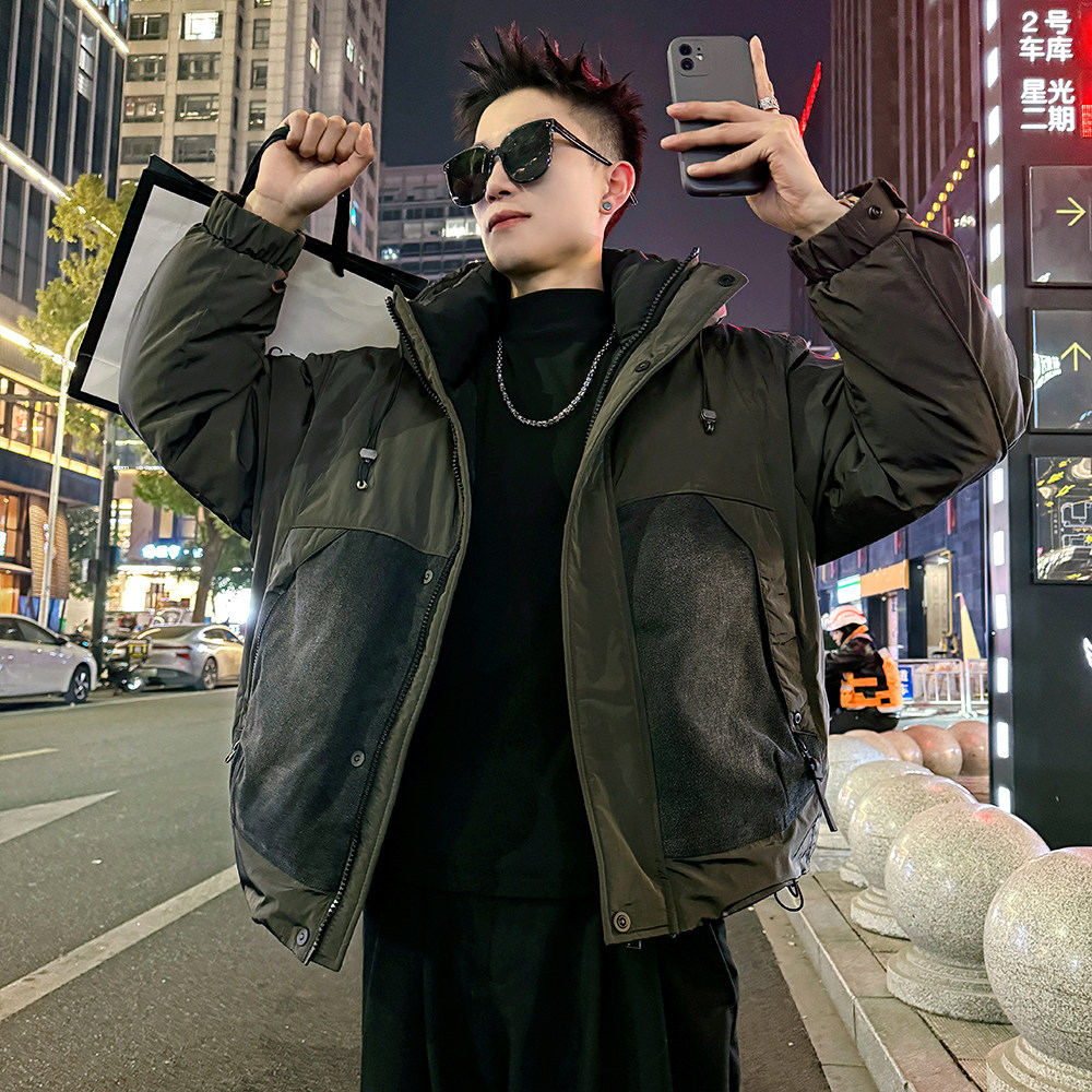 A220/P318控418连帽牛仔拼接90羽绒服男士上衣加厚保暖外套3，男装羽绒服，电商A256