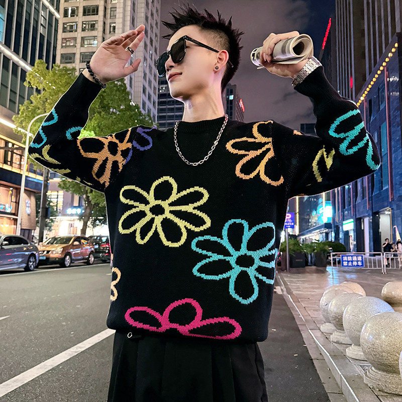 MC202/P98控138提花毛衣帅气个性撞色针织打底衫男2,男装T恤,电商A256