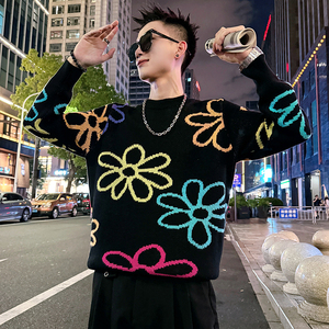 MC202/P98控138 提花毛衣帅气个性撞色针织打底衫男2图片