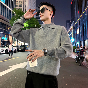 MC206/P88控118假两件双领毛衣帅气简约纯色百搭针织打底衫男3图片