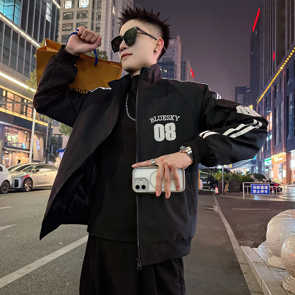 J197/P98控145立领插肩袖双织带刺绣08外套夹克男1，男装夹克，电商A256