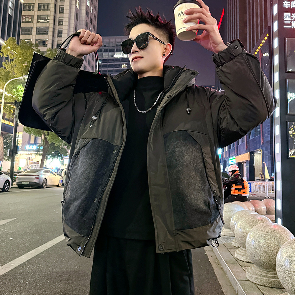 A220/P318控418连帽牛仔拼接90羽绒服男士上衣加厚保暖外套2，男装羽绒服，电商A256