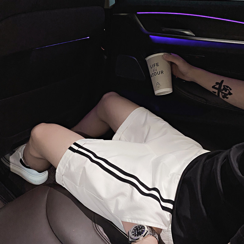 AK05-特P30控50夏社会精神小伙侧边条纹潮款休闲简约短裤男黑1,男装休闲裤,电商A256
