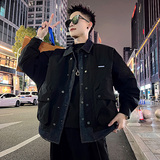 A165/特P145控195冬夹棉日系小伙假两件翻领牛仔拼接棉服外套男，男装棉衣，电商A256