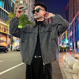 A192/特P158控208皮领压条花灰呢料夹棉结构织带加厚保暖外套男2，男装棉衣，电商A256