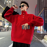 MC222/P98控138装饰扣立领立体织法新年毛衣4，男装针织衫/毛衣，电商A256