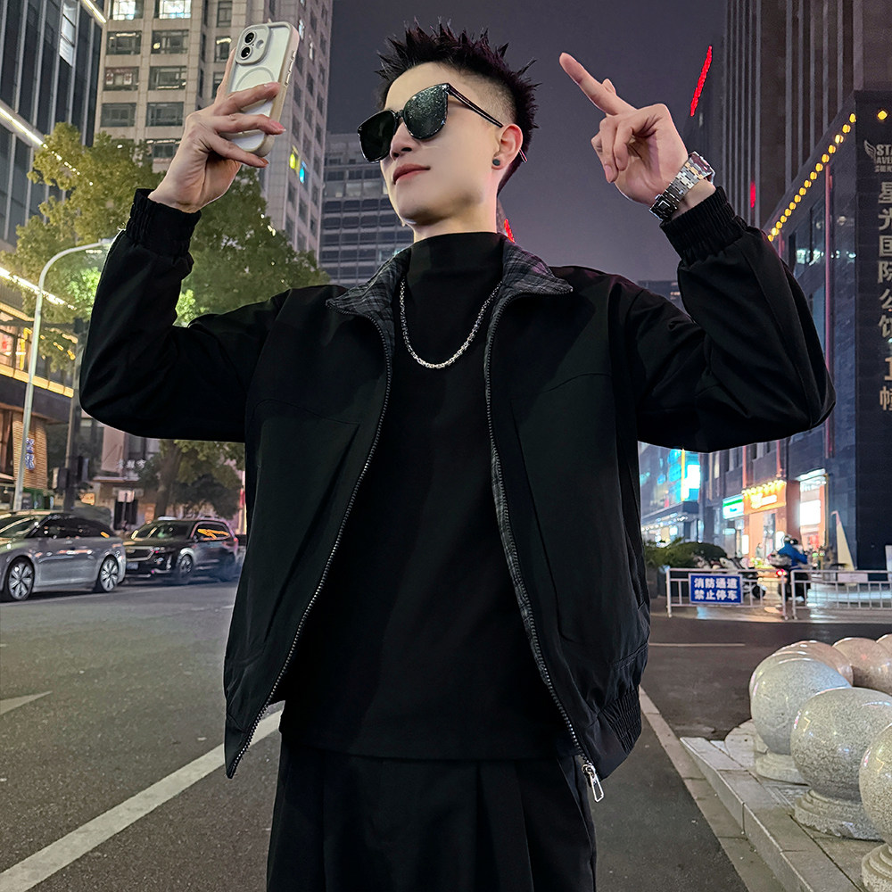 J193/P98控145立领拼接格子立体口袋外套夹克男，男装夹克，电商A256