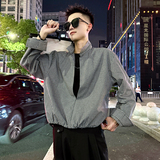 S607/P68控98痞帅小伙假两件夹克松紧前短后长格子衬衫男2，男装夹克，电商A256