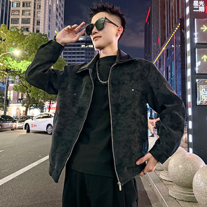 J181/P118控158 假两件亮皮领订扣暗纹皮夹克痞帅小伙外套男3图片