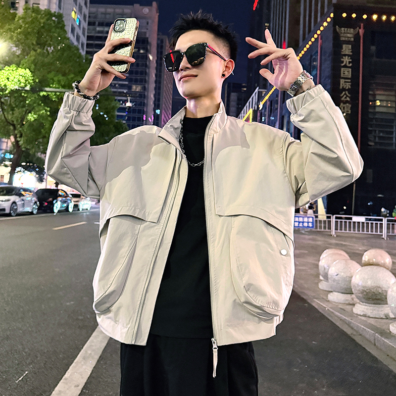 J176/P98控138简约光板立领结构大口袋夹克痞帅小伙外套男4，男装夹克，电商A256