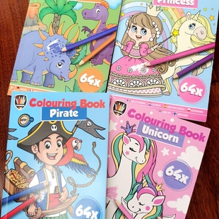 外单出口便携感统色彩亲子公主恐龙画画本儿童涂色图画填色涂鸦本