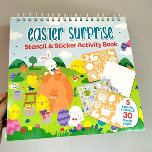 外贸复活节兔子彩蛋涂鸦 卡通贴纸带涂色模版绘画涂色本益智玩具