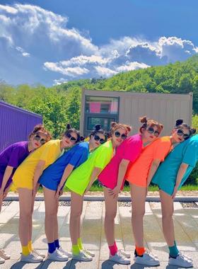 新款纯色宽松糖果色港风情侣T恤团体闺蜜姐妹装学生班服百搭短袖