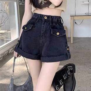 小个子高腰卷边牛仔短裤 女夏季 大码 胖mm宽松显瘦a字阔腿直筒热裤