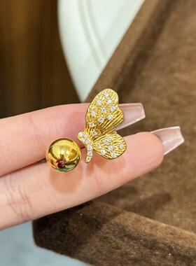 金店同款沙金饰品点钻圆珠蝴蝶开口戒指女小众轻奢高级感指环配饰