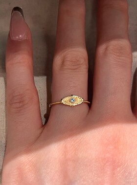 中古风蓝色闪钻马眼戒指女时尚高级感精致指环个性轻奢风气质戒指