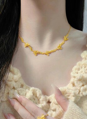 沙金饰品镂空花丝蝴蝶项链轻奢小众饰品女高级感仿黄金不掉色项链