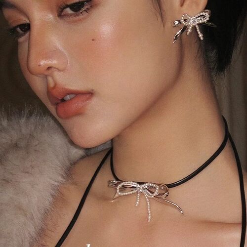 【王玉雯同款】Boonee alus蝴蝶结珍珠皮绳项链女长款choker颈链